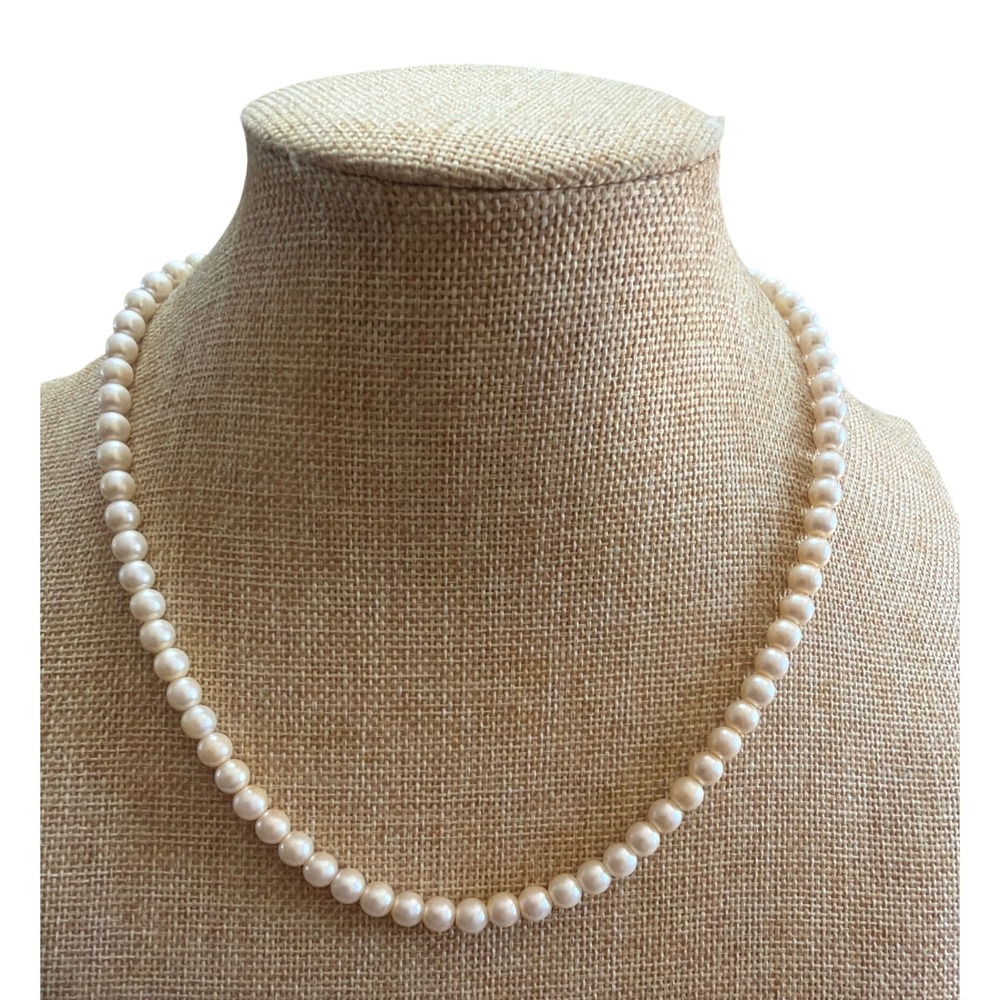 Classic Cream Faux Pearl Strand Necklace 18 Inch Silver Tone Clasp